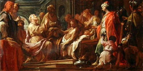 Studie for Saint Matthew Resuscitating the Son of the King of Etiopia (olje på lerret)