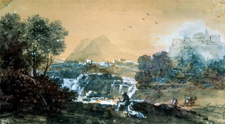 Landskap med en foss, italiensk maleri fra 1700-tallet