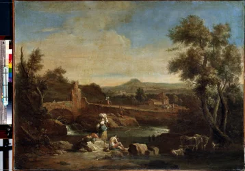 Landskap med en elv. Maleri av Francesco Zuccarelli (1702-1788). Olje på lerret, 81,5 x 119 cm. Venetiansk kunst fra 1700-tallet. Eremitasjemuseet, St. Petersburg.