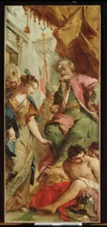 Sophronia ber den saracenske kongen Aladine om å løslate de kristne fangene, ca. 1760 (olje på lerret)
