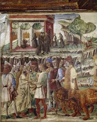 Allegori av juli måned, detalj av triumf av Jupiter, en bryllup scene detalj - fresco av Francesco del Cossa (ca. 1436-vers 1478) Ferrara (Ferrara) Palazzo Schifanoia, Salone dei Mesi