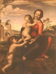 Madonna av brønnen eller Madonna og barn med den unge døperen Johannes, ca. 1503-09 (tempera på panel)