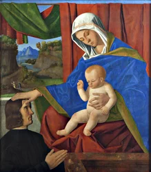 Jomfru Maria med Kristusbarnet og en giver (olje på panel)