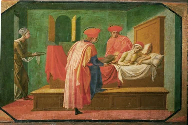 St. Kosmas og St. Damian behandler en syk mann …