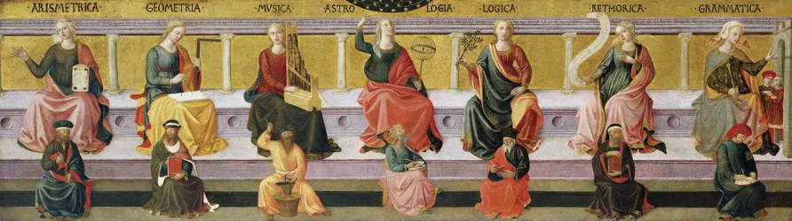 ""de syv liberale kunster"" (aritmetikk, geometri, musikk, astrologi, logikk, retorikk og grammatikk) Maleri av Francesco di Stefano Pesellino (1422-1457) rundt 1450 Birmingham Museum of Art, Birmingham, Alabama USA ©DeAgostini/Leemage