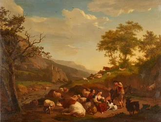Tre fjerdedels lengde portrett av en ung dame i hvitt (olje på lerret)