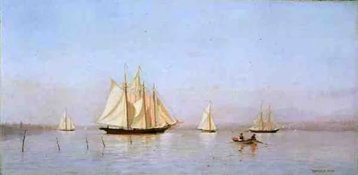 Haverstraw Bay on the Hudson (olje på lerret)