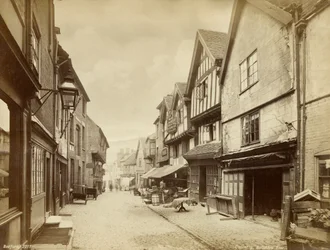 Butcher Row, middelaldergate i Coventry, Warwickshire, c1880
