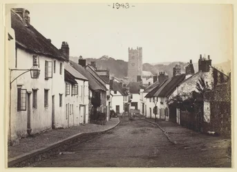 Uten tittel [hytter med stråtak og kirke], 186094.