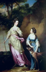 Den ærede Lady Stanhope og grevinnen av Effingham som Diana og hennes ledsager