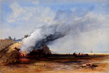 Brenning av en gammel båt, 1800-tallet.