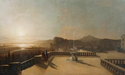 Figurer på en månebelyst terrasse