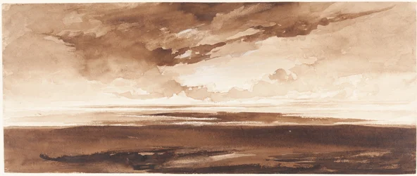 Panorama over kysten ved solnedgang