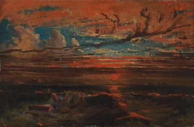 Solnedgang til sjøs etter en storm