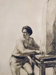 Portrett av Jacob Epstein (1880-1959) 1909 (tørrpunkt-etsing i mørkebrunt blekk)