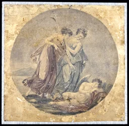 Graces Awakening Cupid, etter et maleri av Benjamin West (1738-1820) 1778-81 (mekanisk maleri)