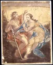 Venus og Adonis, etter et maleri av Benjamin West (1738-1820) 1778-81 (mekanisk maleri)