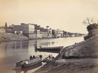 Nilens bredder i Kairo, ca. 1857, trykt 1870-årene.