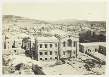 Den nye engelske kirken fra Hippicus-tårnet, Jerusalem, 1857.