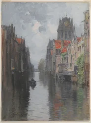 Behind the Groote Kirk, Dordrecht, ca. 1880-tallet (wc over trekull på papp)