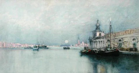 Måneoppgang på Canal Grande (akvarell på papir)