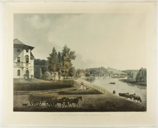 En utsikt som ser oppover Themsen til Richmond Bridge
