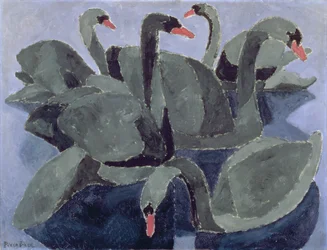 Svarte svaner på blå bakgrunn, ca. 1909