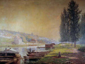 Loing-kanalen i Moret, 1900-tallet (olje på lerret)