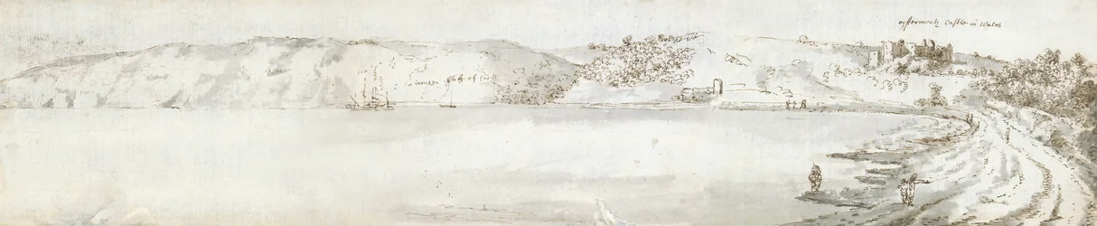 Oystermouth Castle, ca. 1678 (akvarell og brunt blekk på papir)