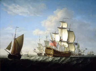 En britisk skvadron fra Royal Navy til sjøs. Olje på lerret, rundt slutten av 1740-årene, av Francis Swaine (1725–1782).