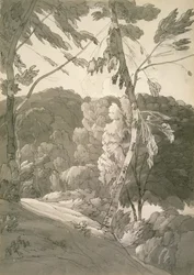 No.1091 A Wooded Landscape (A Scene at Indinowle) 1783 (blyant, penn og blekk med vask på papir)