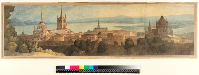 No.1483 View of Lausanne, 1781 (wc, blyant og blekk på papir)