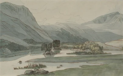 Rydal Water with the Grasmere Hills, 1786 (blyant med penn og blekk og wc på papir)