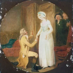 Akt V, Scene III av stykket She Stoops to Conquer av Oliver Goldsmith (1730-1774)