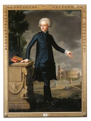 Portrett av Don Juan Despuig y Zaforteza, i hel figur, i svart dress, signert og med inskripsjon