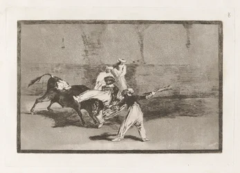 En maurer stanges av oksen i arenaen, plate 8 fra La Tauromaquia