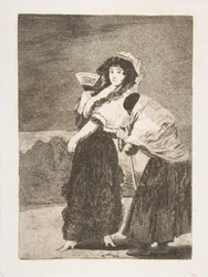 Plate 16 fra Los Caprichos: For himmelens skyld: og det var hennes mor Dios la Perdone..., 1797-98.