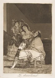 Plate 35 fra Los Caprichos: Hun flå ham Le descañona., 1799.