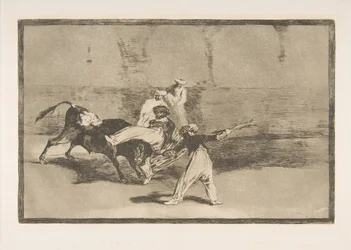 Tavle 8 fra «Tauromaquia»: En maurer tatt av oksen i arenaen, 1816.