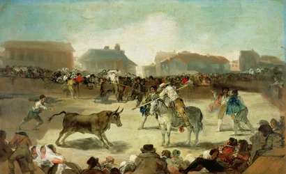 A Village Bullfight (olje på lerret)