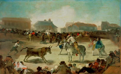 A Village Bullfight - Goya, Francisco, de (1746-1828) - 1812-1814 - Olje på tre - 45x72 - Real Academia de Bellas Artes de San Fernando, Madrid ©FineArtImages/Leemage