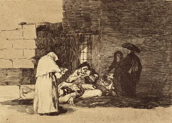 En kvinnes veldedighet. 1810-1820. (15,5 x 20,6 cm). Plansje 49 fra «Krigens redsler». Spania. Madrid (autonom region). Madrid. Nasjonalbiblioteket