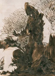 ""Karakterer som bøyer seg foran en munk"". Vasketegning av Francisco de Goya y Lucientes (1746-1828). 1820. Madrid. Prado-museet.