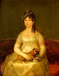 Portrett av Dona Francisca Vicenta Chollet y Caballero, sittende, trekvart lengde, med en fanghund, 1806