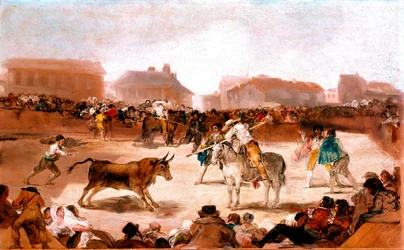 Sosiale emner ved Academy of San Fernando: "" Running in a Village"" Maleri av Francisco Goya og Lucientes (1746-1828) 1812-1814 Dim. 45x72 cm Madrid, Academy of San Fernando