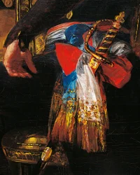 Sverd og ramme, detalj fra portrett av Ferdinand Guillemardet, Frankrikes ambassadør i Spania fra 1798 til 1800 av Francisco de Goya (1746-1828), olje på lerret