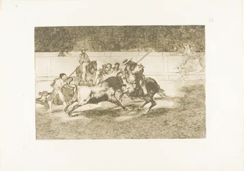 The Forceful Rendón Stabs a Bull with the Pique, from which Pass He Died in the Ring at Madrid, plate 28 fra The Art of Bullfighting