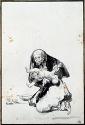 Den dårlige kvinnen. Den onde kvinnen. Antropofagisk scene, en heks fortærer et barn. Grå lavering av Francisco Goya y Lucientes (1746-1828). H. 0,21 x 0,14 m. Paris, Musée du Louvre