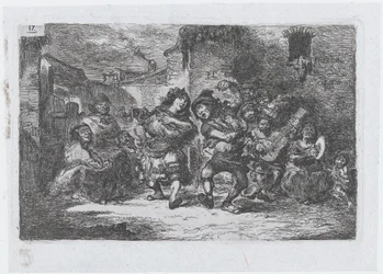 Plate 17: gatemusikanter og dansefigurer, fra serien av skikker og tidsfordriv fra..., 1850.