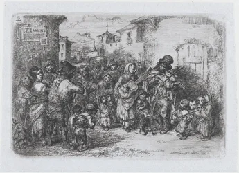 Plate 3: en gruppe gatemusikanter, fra serien av skikker og tidsfordriv fra den spanske ..., 1850.